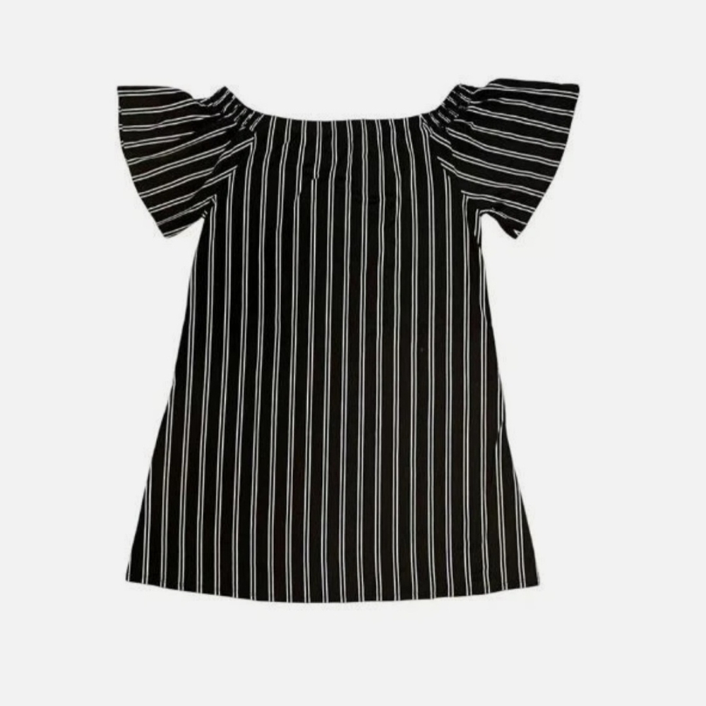 Black and White Maxi Sundress with Off the Shoulder Flutter Sleeves